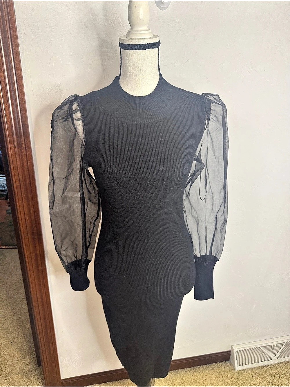 French Connection Krista Organza Dress Black Organza Midi Dress Size Small NWT